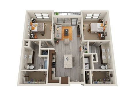 Floor plan for 2 beds, 2 baths, 1093 sqft